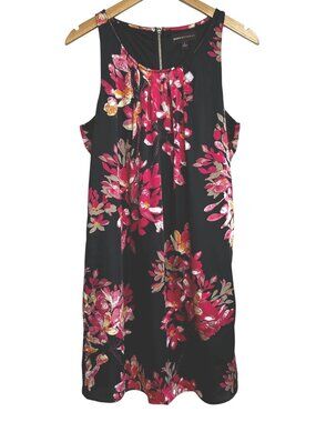 DANA BUCHMAN Floral Sheath Dress Black Pink Pleated Sleeveless Back Zip L